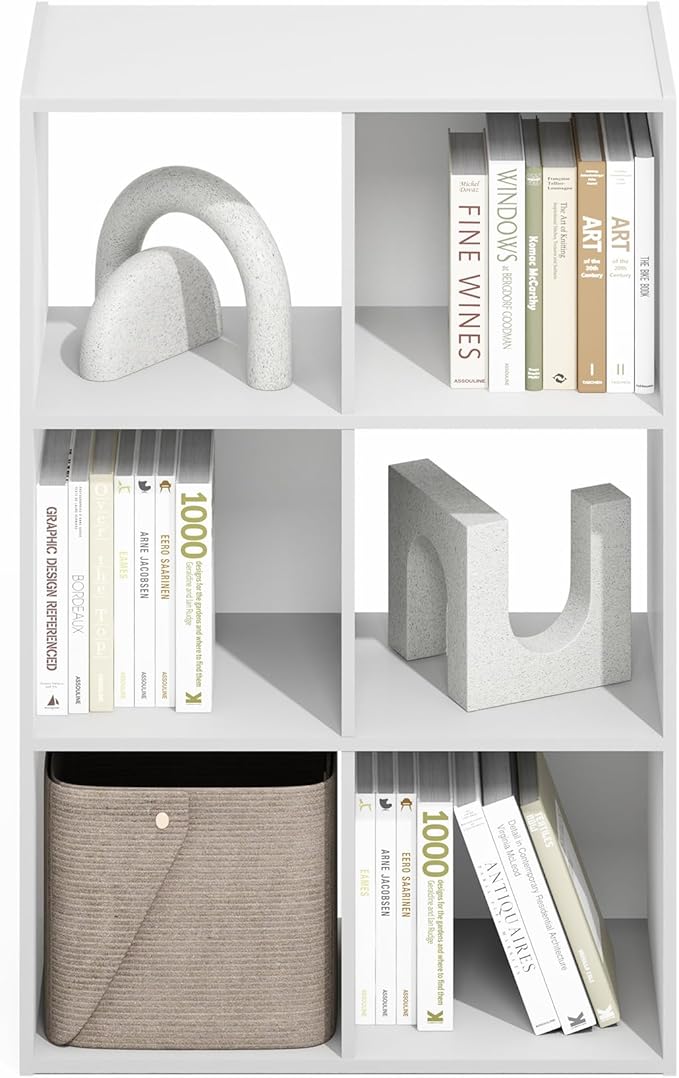 Furinno PELLI Book Shelf, 3x2 Bookshelf, Cube Storage Organizer Cabinet, 11.6 x 24.2 x 35.9, for Living Room, Bedroom, Home Office, Plain White
