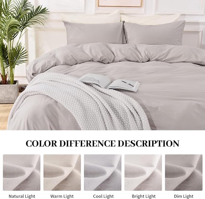 NEXHOME PRO Duvet Cover Queen Size, 100% Washed Cotton Orgnic Linen Like Textured Breathable Durable Comfy, 3 PCs Home Bedding Set