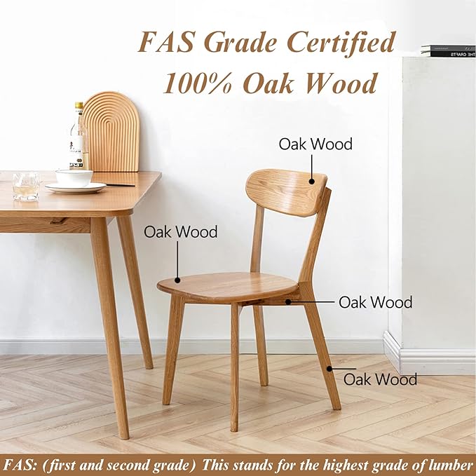 100% Solid Oak Wood Dining Room Chairs Set of 4 - Practical Dining Chair - Wooden Kitchen Chairs for Dining Room, Kitchen (Natural)