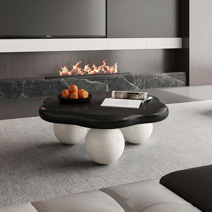 35" Modern Coffee Table Petal Shape Low Center Table Cute Irregular Indoor Tea Table with 3 Ball Legs for Living Room Apartment