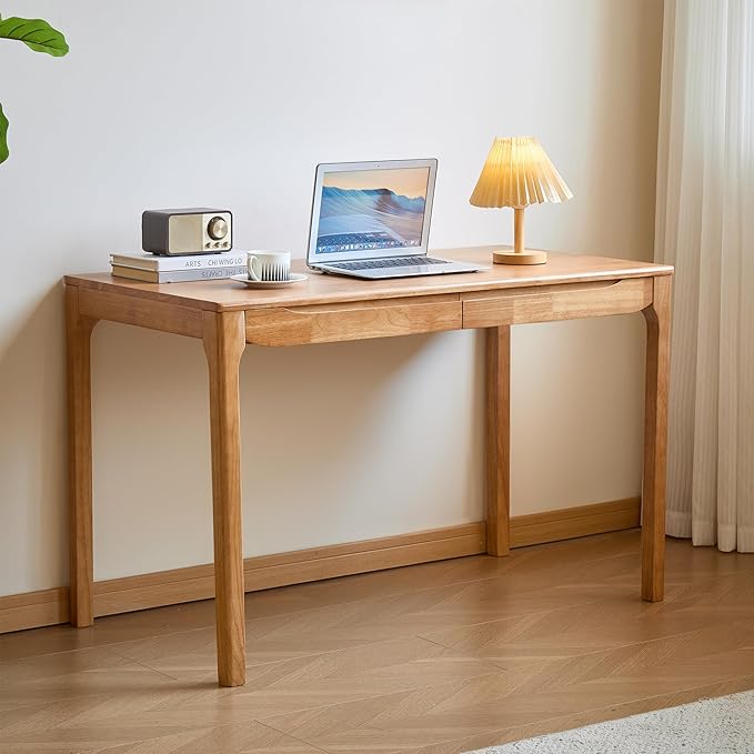 Widen Solid Wood Desk with Drawers,47"X24" Wood Writing Desk for Small Space,Student Computer PC Desks,Home Desks for Work,Gaming Study Desk for Bedroom Escritorios Desk Table (Natural, 47")