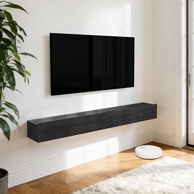 Floating Solid Wood Console Table, 47'' Wall Mounted Narrow Entryway Table with Storage Shelf, Modern Couch Shelves Small Entry Way Tables for Entryway, Front Hall, Hallway (Black, 47.24IN)