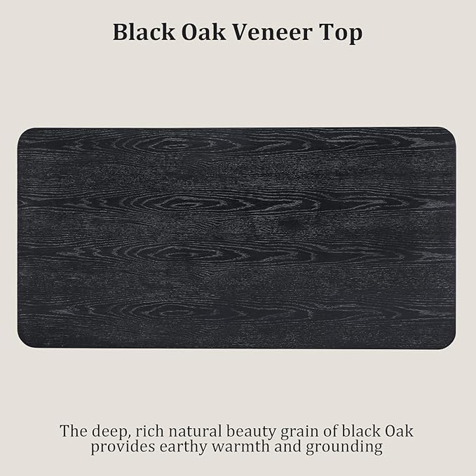 AUZ 70" Farmhouse Dining Table for 4-6, Black Oak Wood Rustic Kitchen Table with Fluted Base and Brushed Gold Accents, Large Rectangular Vintage Style Table (Black & Gold)