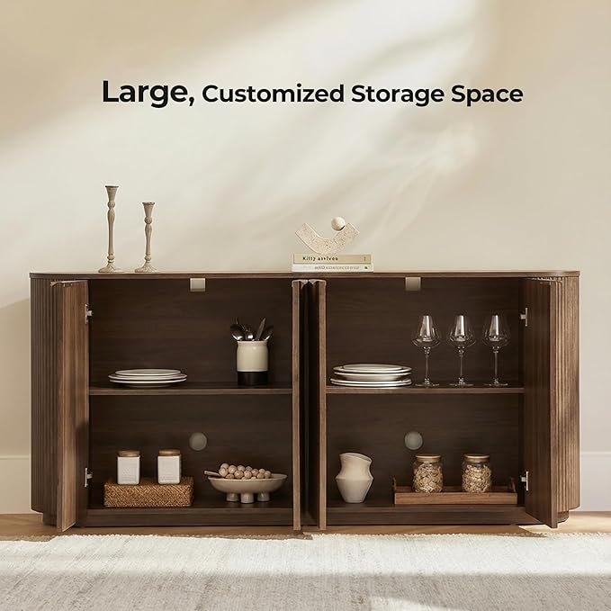 CHITA 70" Sideboard Buffet Cabinet with Storage, Living Room Accent Cabinet with Doors and Adjustable Shelves, for Bar, Kitchen, Walnut
