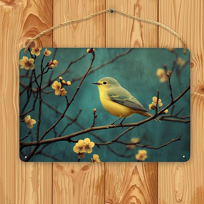 Artistic Retro Bird Wooden Sign, Botanical Vintage Art for Home Aesthetics Lovers, 12x8 Inches Wood Decors, Ideal for Cottage core-Inspired Homes & Garden Spaces