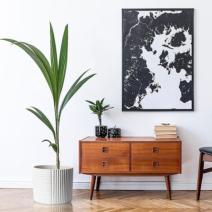 Fox & Fern Large Indoor Planter, Modern Large Plant Pot for Indoor or Outdoor, UV and Frost Resistant - 12 inch, Polystone, Matte White Flower Pot with Drainage Plug, 3D Printed Design