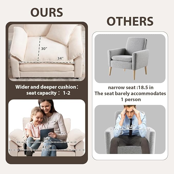 Modern Oversized Chair, Comfy Chenille Accent Chair Large Upholstered Armchair with Extra Thick and Deep Seat Lounge Chair for Living Room,Bedroom,Apartment, Beige