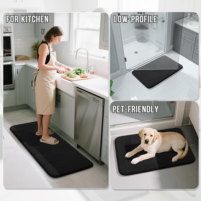 Yimobra Large Bath Mat 36"x24", Super Soft Quick Dry Memory Foam Bathroom Rug, Water Absorbent, Non Slip Backing Machine Washable for Tub Shower, Thick Comfort Support, Black
