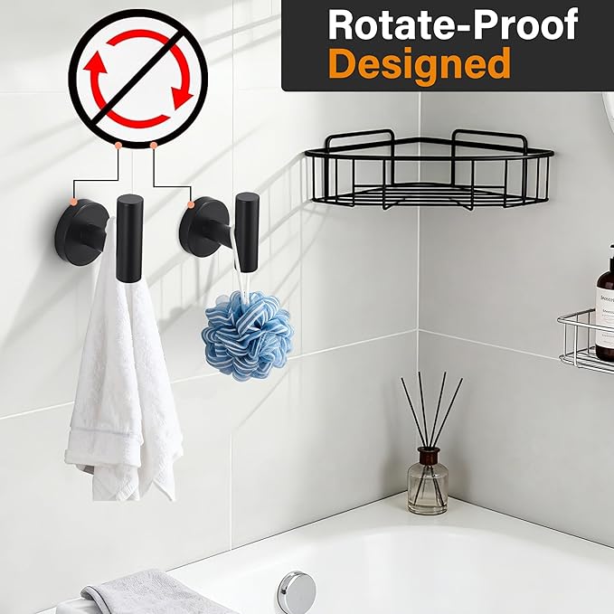 Nolimas Towel Coat Hook Matte Black, SUS304 Stainless Steel Bathroom Clothes Cabinet Closet Sponges Robe Hook Wall Mounted Round Kitchen Heavy Duty Door Hanger 4 Packs