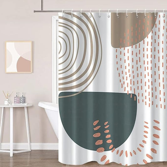Boho Shower Curtain, Mid Century Modern Abstract Minimalist Beige Neutral Machine Washable Waterproof for Bathroom Bathtub with 12 Hooks 72x72