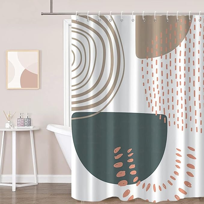 Boho Extra Long Shower Curtain, Mid Century Modern Abstract Minimalist Beige Neutral Machine Washable Waterproof Fabric for Bathroom Decor Bathtub with 12 Hooks 72Wx78H