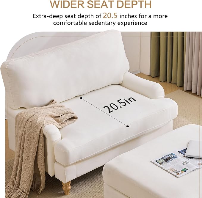 Bezseller Oversized Chair Indoor with Ottoman, 46" W Upholstered Armrest Sofa, Big Comfy Lounge Sofa Deep Seat Sleeper Chair for Living Room, Apartment, Bedroom, Reading Room(Beige)