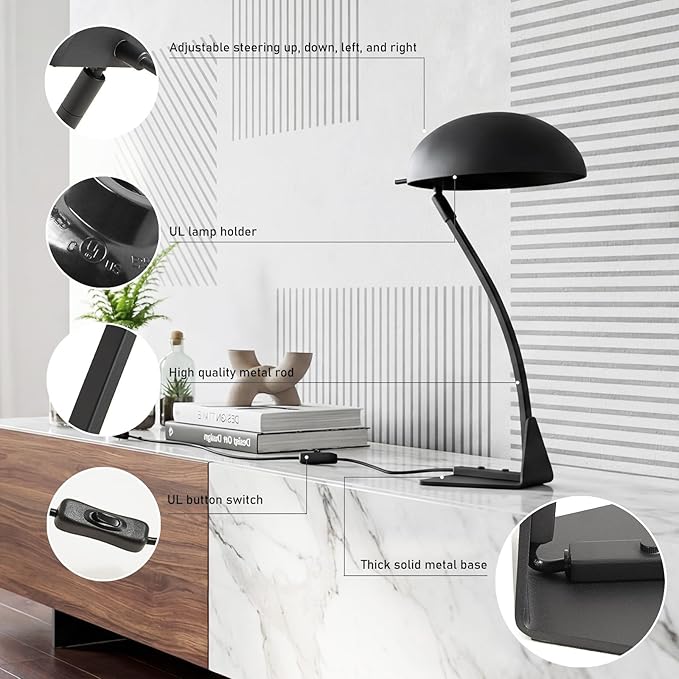 18.4" Metal Desk Lamp Modern Industrial Table Lamp, Adjustable Neck Architect Lights (3000K) with On/Off Switch, Bedside Reading Lamps for Office Bedroom Study Room Side Table (Sand Black)