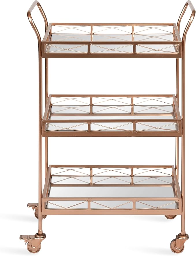 Kate and Laurel Ketia Glam Metal Bar Cart, 23 x 13 x 34, Rose Gold, Glamorous Three Tier Gold Bar Cart for Display and Storage