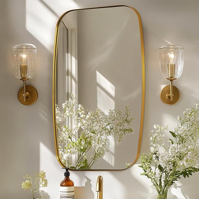 ANDY STAR Gold Oval Mirrors for Bathroom, Large 24x36’’ Brushed Gold Metal Framed Oblong Wall Mirror, Modern Brass Vanity Mirror in Stainless Steel Frame Wall Mount Horizontal or Vertical