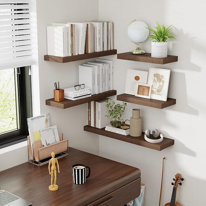 72 Inch Floating Shelves, 8 Inch Deep Floating Shelves for Wall, Hanging Shelf with Invisible Brackets, Deep Shelves for Bathroom, Bedroom, Living Room, Walnut, Set of 1
