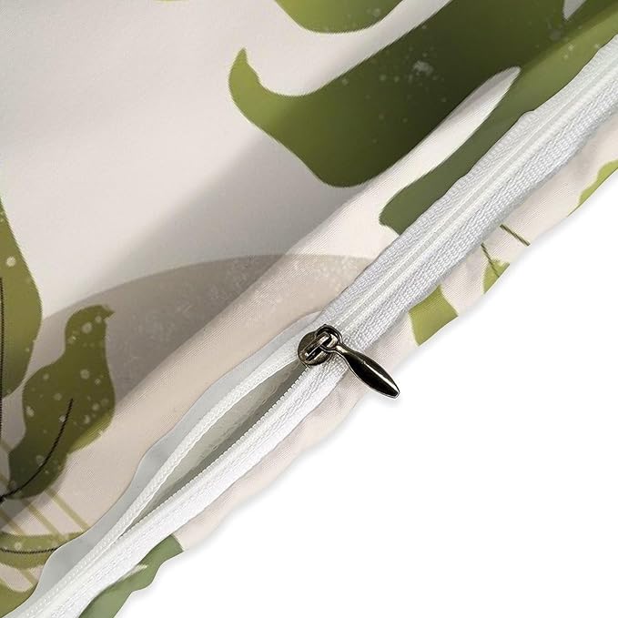 Green Leaf Bedding Set,Mid Century Tropical Plant Palm Leaves Abstract Minimalist Geometic Boho Modern Comforter Set with Pillowcase for Bedroom Bed Decor，Twin 86"x70"