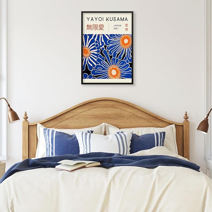Yayoi Kusama Print Vintage Japanese Wall Art Abstract Yayoi Kusama Poster Minimalist Painting Art Exhibition Suitable for Japanese Bedroom,Living Room Office Decor 16x24in Black Framed