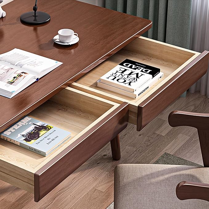 Wood Writing Desk with 2 Drawer,Home Office Desk for Small Spaces Study Desk PC Table Workstation (Walnut, 39.4x23.6x29.5)