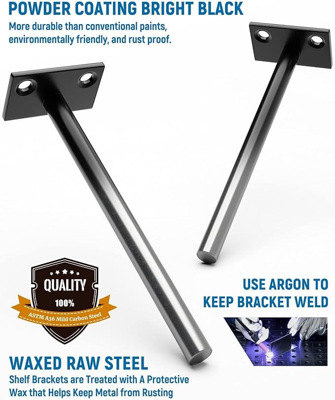 LEOPO Black 4-Pack 5 inch Floating Shelf Brackets, Hidden Shelf Bracket for Wood, Concealed Blind Shelving Support,Invisible Coated Brackets for DIY Decorative,Fit for Kitchen, Bathroom,Study Room