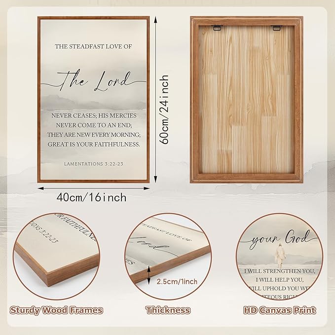 HLNIUC Scriptures Framed Wall Art,Inspiring Christian Scripture Wall Art Set of 3(16”x24”)The Lord Your God Is Good Bible Verse Wall Decor,Modern Religious Quotes Canvas Art Print for Home Living Room