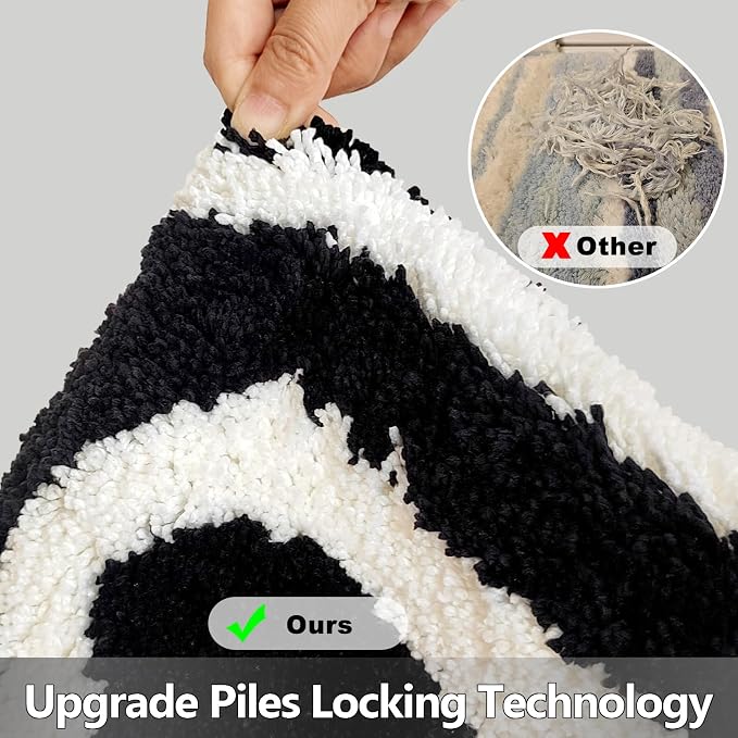 Civkor Black and White Bathroom Rug, Microfiber Bath Mat for Bathroom, Bath Mat with Non Slip TPR Backing, Machine Washable Quick Dry 20x31Inch Rug for Floor, Shower, Sink