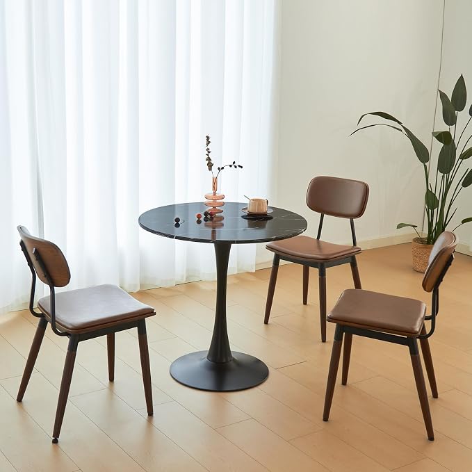 Round Dining Tulip Table for 2, Mid-Century Modern Table with Sturdy Metal Pedestal for Kitchen, Bistro, Cafe, Leisure (Faux Marble Black, 24 INCH)