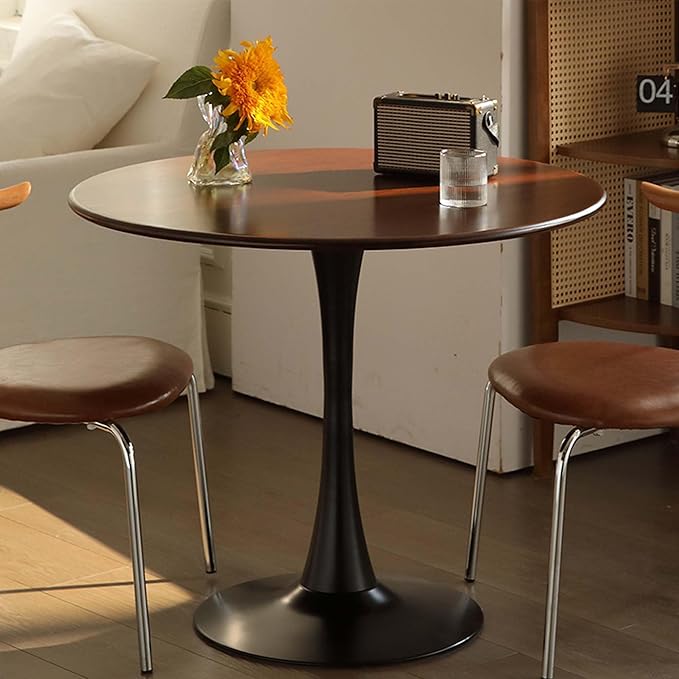 Round Dining Table,24 Inch Tulip Table with Wood Top and Sturdy Metal Pedestal,Mid-Century Leisure Table for Small Space Kitchen Dining Room Living Room,20-Min Easy Assembly
