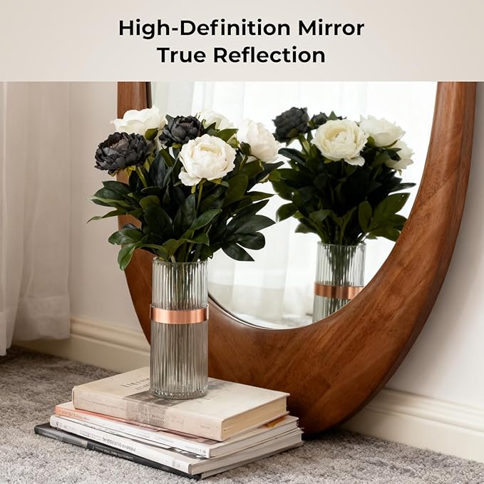 WallBeyond Asymmetrical Full Length Wooden Mirror, 22.5" x 63" Irregular Solid Wood Wall Mirror, Boho Decor for Bedroom Living Room Entryway, Mid-Century Modern, Natural