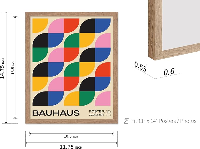 Poster Master Bauhaus Poster - Rainbow Knots Print - Abstract Art - Graphic Design Art - Geometric Art - Chic Boho Art - Mid Century Modern Art - Living Room or Bedroom Decor - 11x14 Beige Framed