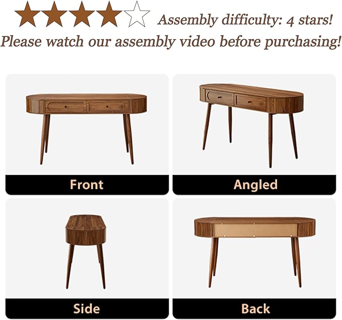 Mid-Century 59" Wood Writing Desk, Home Office Computer Laptop Desk with 2 Flip Storage Space + 2 Drawer, 150 CM Elegant Fluted Vanity Table Multifunctional Study Desk for Office, Bedroom (Wlanut)