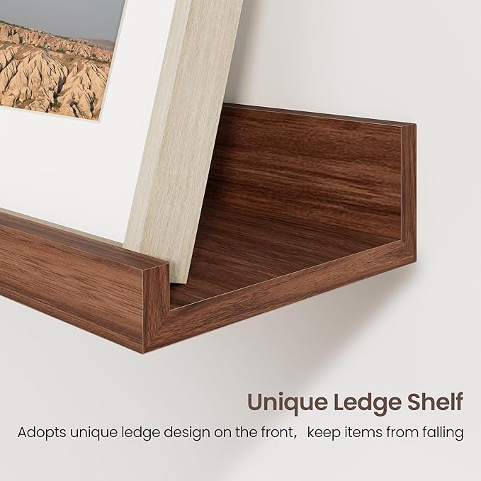 Axeman 36 Inch Floating Shelves | Walnut Picture Ledge Shelf Set of 3 | Rustic Wood Wall Shelves with Lip | 36" Walnut Picture Shelf for Wall with Ledge | Photo Shelves