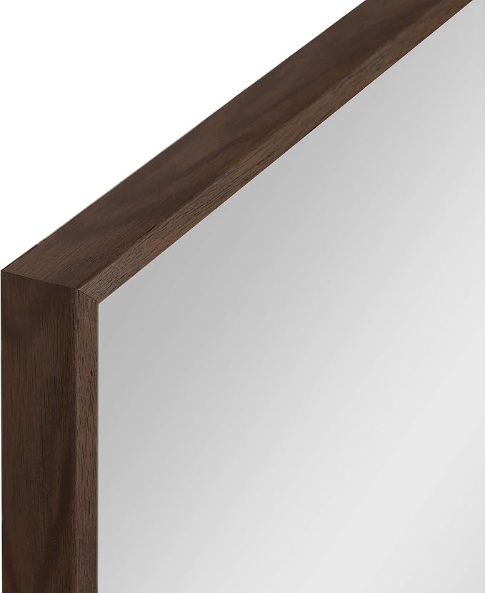 Kate and Laurel Rhodes Mid-Century Modern Hexagon Wall Mirror, Walnut Brown, 31x22-Inches