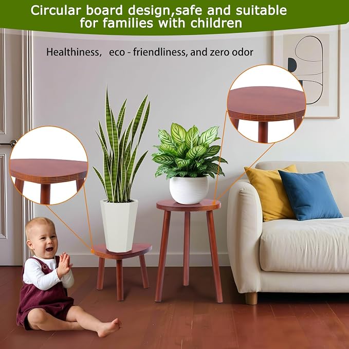 Eocogup Plant Stand Indoor,2 Pack Single Plant Tables Indoor,Planter Stand,Multi-purpose Plant Shelf for Living Room Balcony Garden Patio Office,Walnut