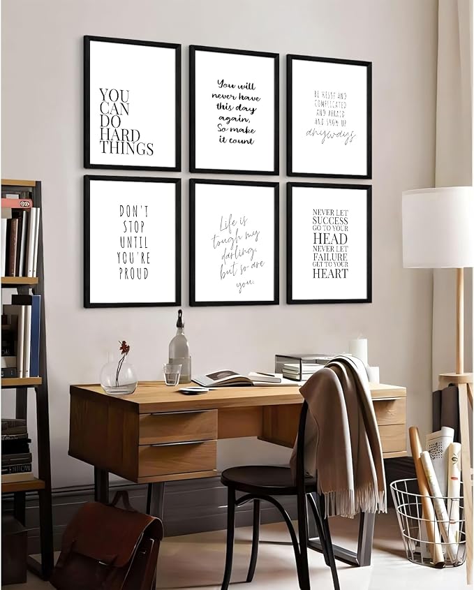 Office Inspirational Wall Art Decor Motivational Quotes Canvas Wall Art Positive Classroom Posters Pictures Office Inspirational Work Artwork for Women Home Bedroom 8x10 Inch Wood Framed Set of 6