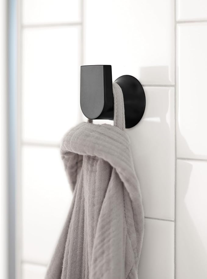 Moen Genta LX Matte Black Modern Single Robe Hook or Towel Hanger for Kitchen or Bathroom, BH3803BL