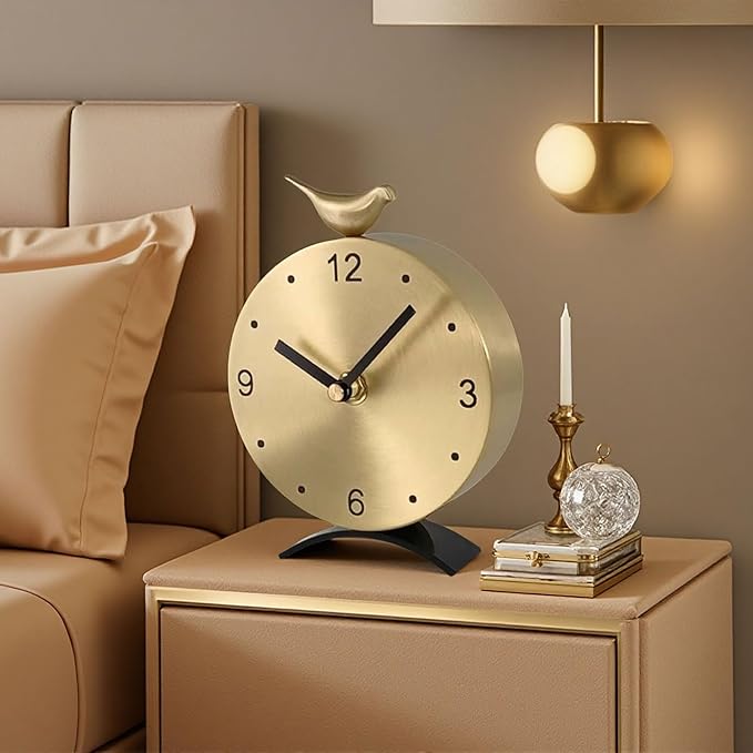 Brass Creative Clock - Silent Non-Ticking Desk Clock, Elegant Home & Office Decorative Clock, Vintage Brass Table Clock, Gift Idea for Housewarming & Birthday