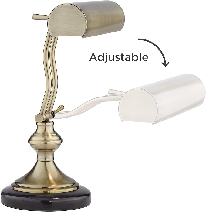 Regency Hill Traditional Piano Banker Desk Lamp 12" High Antique Brass Gold Metal Shade Adjustable Arm Decor for Living Room Bedroom House Bedside Nightstand Home Office Reading Family