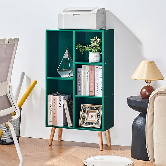 LEYAOYAO 5 Cube Bookshelf 3-Tier Bookcase with Legs,Mint Dark Green Kids Book Shelf Cute Storage Organizer,Free Standing Open Toy Shelves Wood Bookshelves,Display Bookcases for Bedroom,Living Room