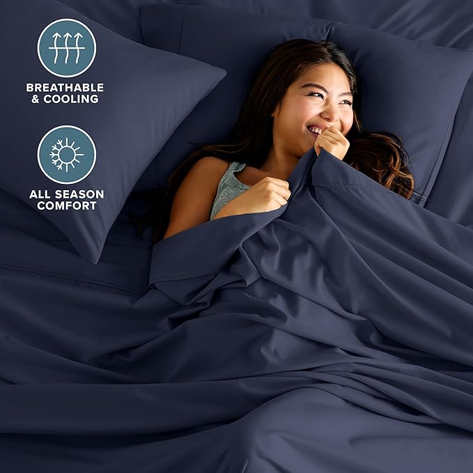 Bare Home California King Sheet Set - 1800 Ultra-Soft Microfiber Cal King Bed Sheets - Double Brushed - Deep Pockets - Easy Fit - 4 Piece Set - Bed Sheets (California King, Midnight Blue)