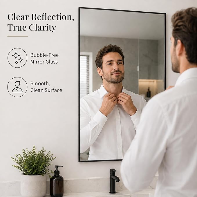 2-Pack 24"x36" Matte Black Bathroom Mirror, Thin Metal Frame, Heavy-Duty Rectangular Vanity Mirror for Over Sink, HD Shatterproof Glass, Modern Farmhouse & Industrial Style