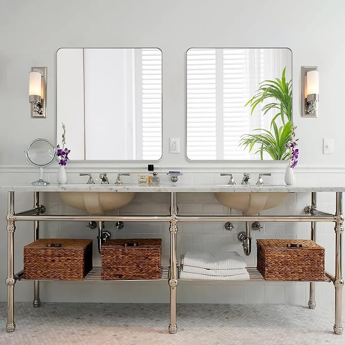 ANDY STAR Chrome Bathroom Mirrors for Over Sink, 36x40 Inch Polished Silver Mirror for Wall, Rectangular Metal Framed Vanity Mirror -Modern Clean Design with Superior Stainless Steel Frame