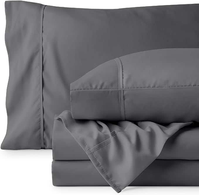 Bare Home Full XL Sheet Set - 1800 Ultra-Soft Microfiber Full Extra Long Bed Sheets - Double Brushed - Deep Pockets - Easy Fit - 4 Piece Set - Bedding Sheets & Pillowcases (Full XL, Grey)