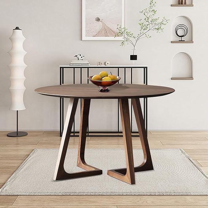 35.4" Round Wooden Dining Table,Small Dining Table for 4,Circle Kitchen Table,Mid Century Modern Coffee Table for Living Room,Dining Room, Easy-Assembly,Space Saving,Walnut