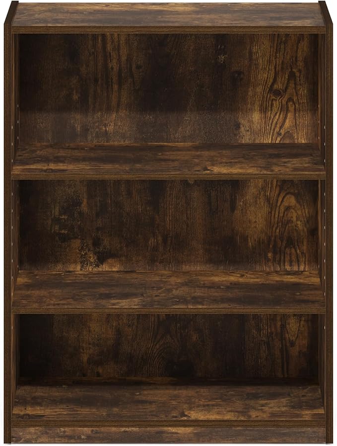 Furinno GEHRY Book Shelf, 3-Tier Small Bookshelf, Bookcase with Adjustable Shelves, 11.6 x 24.8 x 31.6, for Organization and Storage, for Living Room, Bedroom, Home Office, Amber Pine