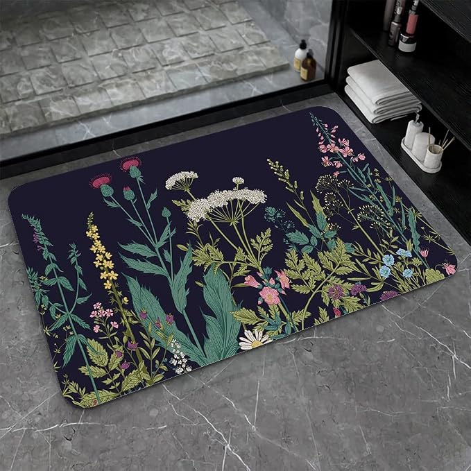 Diatomaceous Earth Bath Mat,Wild Flowers Non-Slip Volume Super Absorbent Fast Drying for Bathroom Kitchen Door mat,Eco-Friendly Easy to Clean 17×27.5Inch (43 * 70cm)