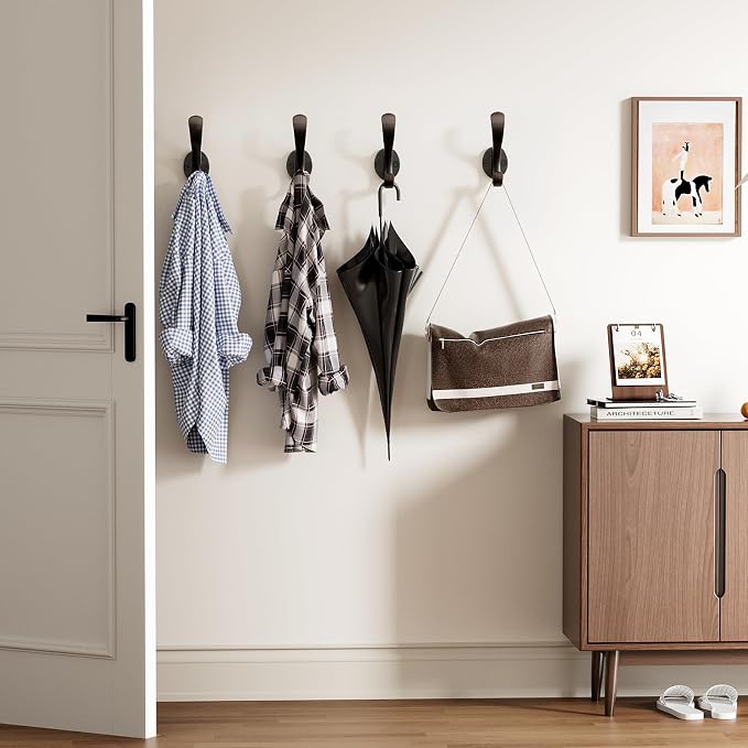 Coat Hooks Heavy Duty - Easy to Install Metal Towel Hooks Screw-in Wall Hooks for Hanging Hat, Towel, Key, Robe, Scarf, Bag, Cap (4 PCS Retro)
