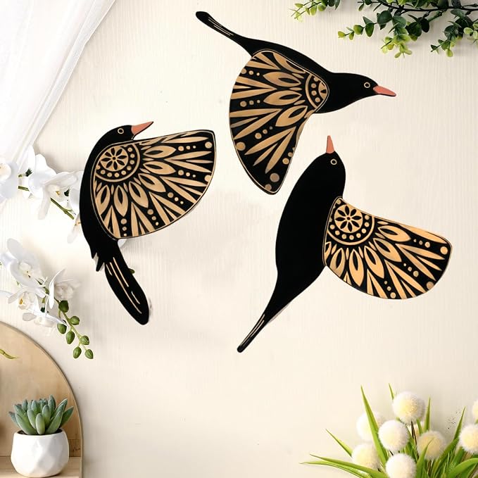 3Pcs Wooden Bird Wall Decor Art Vintage Gothic Home Decor Living Room Bathroom Kitchen Decorations Indoor Outdoor Gift (B)