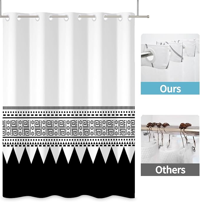 Black and White Shower Curtain Snap in Liner Waterproof Fabric Shower Curtains for Bathroom Classical Pattern of Modern Black Striped Triangle Pattern Polyester Bath Curtain Sets No Hook 71x74 Inch