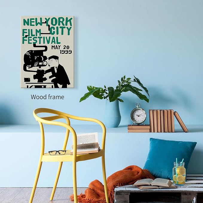 1999 NYC Film Festival Canvas Poster Vintage New York Movie Wall Art Modern Trendy Minimalist Abstract Prints for Apartment Bedroom Dorm Wall Decor 016X20 inch Wood Framed